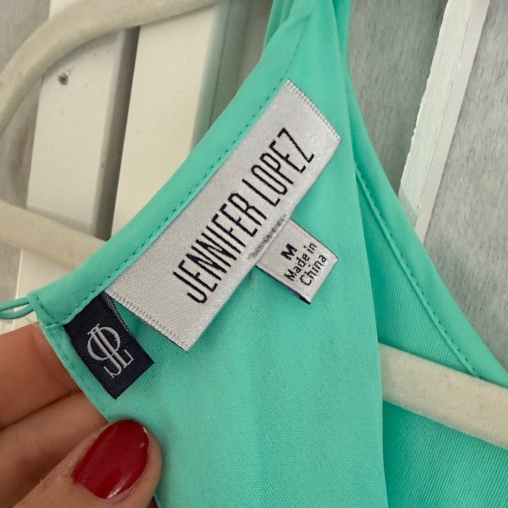 Jennifer Lopez Teal Maxi Dress Tie Waist Size medium - Picture 6 of 6
